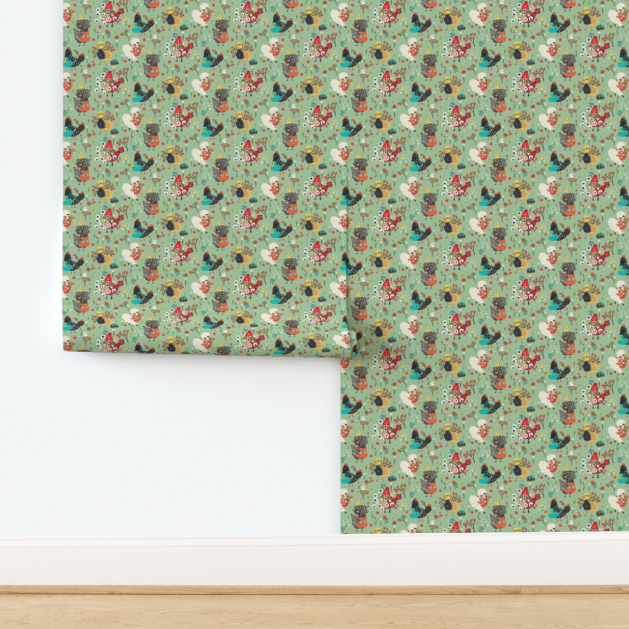 Green Chickens Flowers Birds Animals Tulips Kitchen Eggs Chicks Florals Poultry Aprons Custom Removable Wallpaper by Spoonflower Peel & Stick Wallpaper 2FT Wide